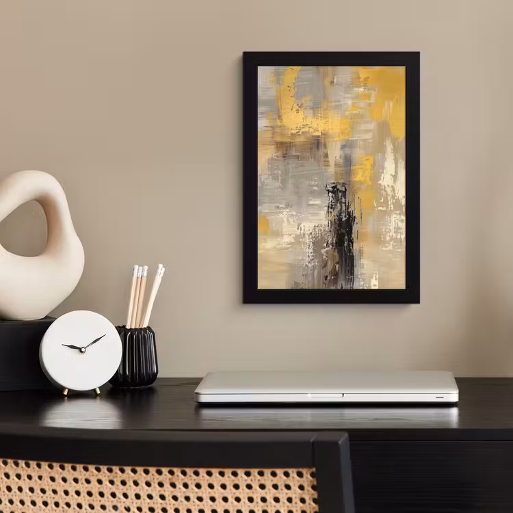 Abstract - Geel - Modern - Beige fotolijst zwart zonder passe partout klein -sfeer1