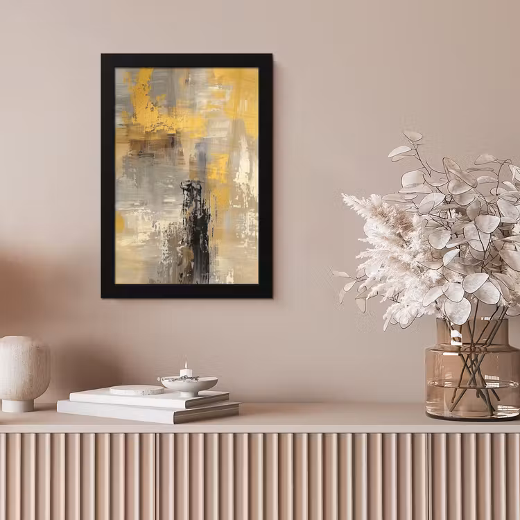 Abstract - Geel - Modern - Beige fotolijst zwart zonder passe partout klein -sfeer5