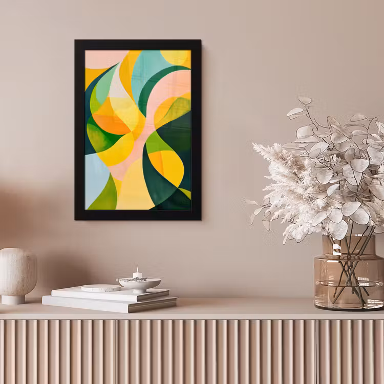 Abstract - Geel - Roze - Groen fotolijst zwart zonder passe partout klein -sfeer5