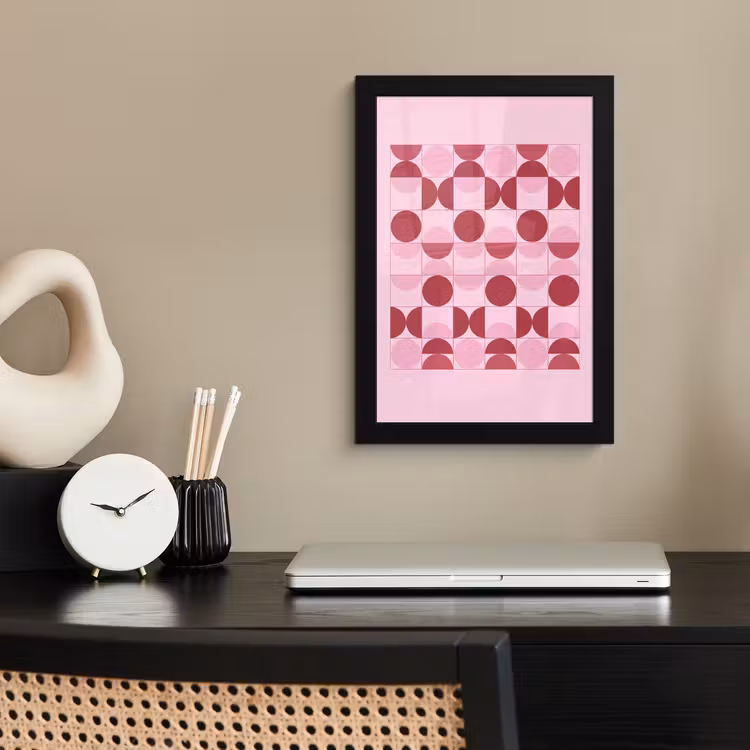 Abstract - Geometrisch - Cirkels - Roze - Modern fotolijst zwart zonder passe partout klein -sfeer1