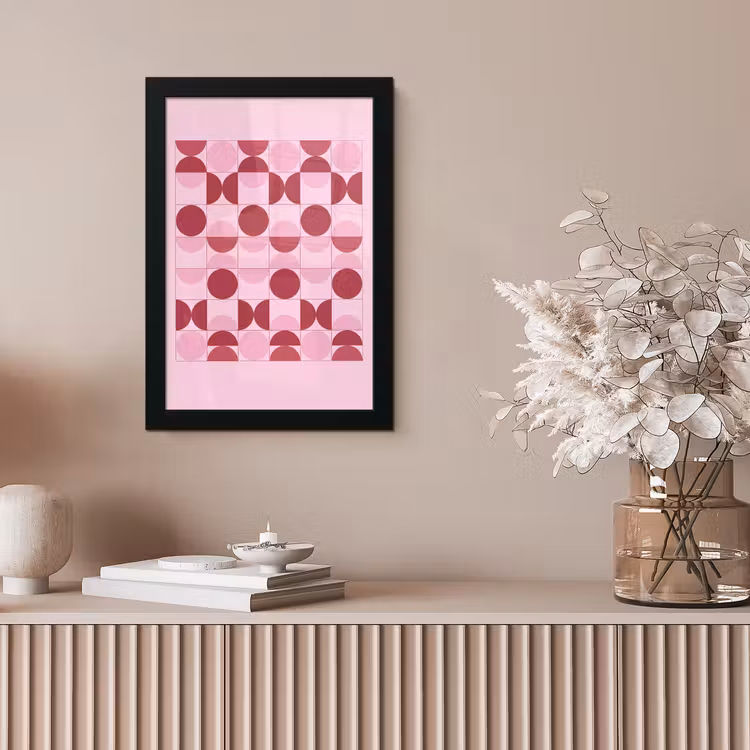 Abstract - Geometrisch - Cirkels - Roze - Modern fotolijst zwart zonder passe partout klein -sfeer5