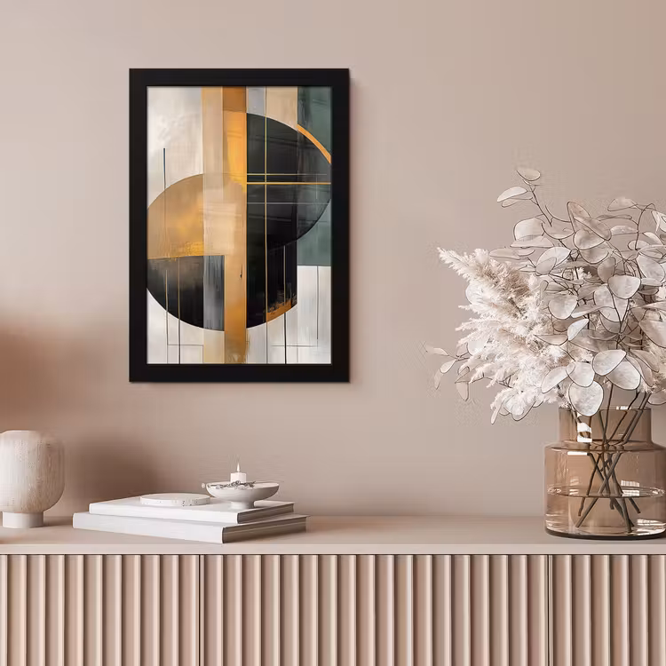 Abstract - Goud - Brons - Groen - Vormen - Modern fotolijst zwart zonder passe partout klein -sfeer5