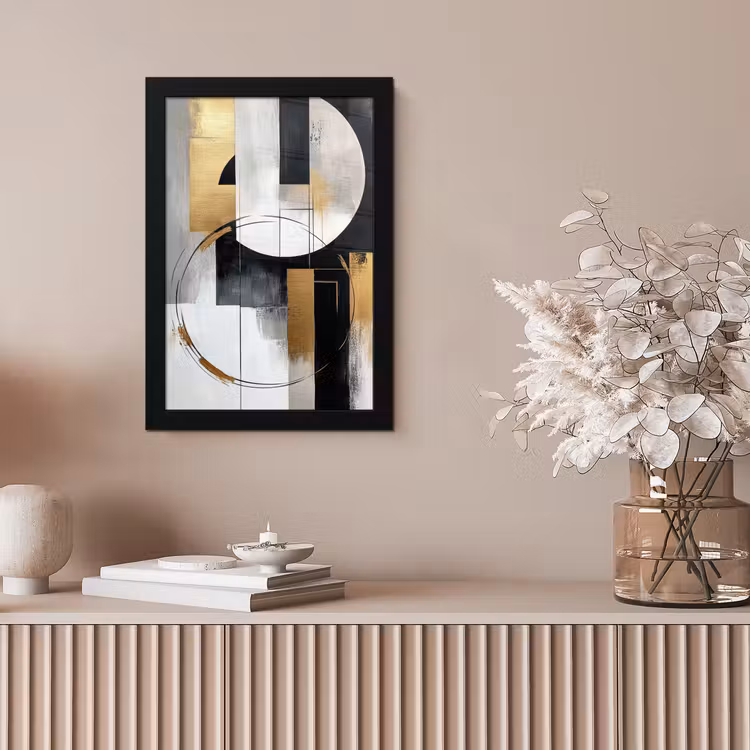 Abstract - Goud - Zilver - Vormen - Aesthetic fotolijst zwart zonder passe partout klein -sfeer5