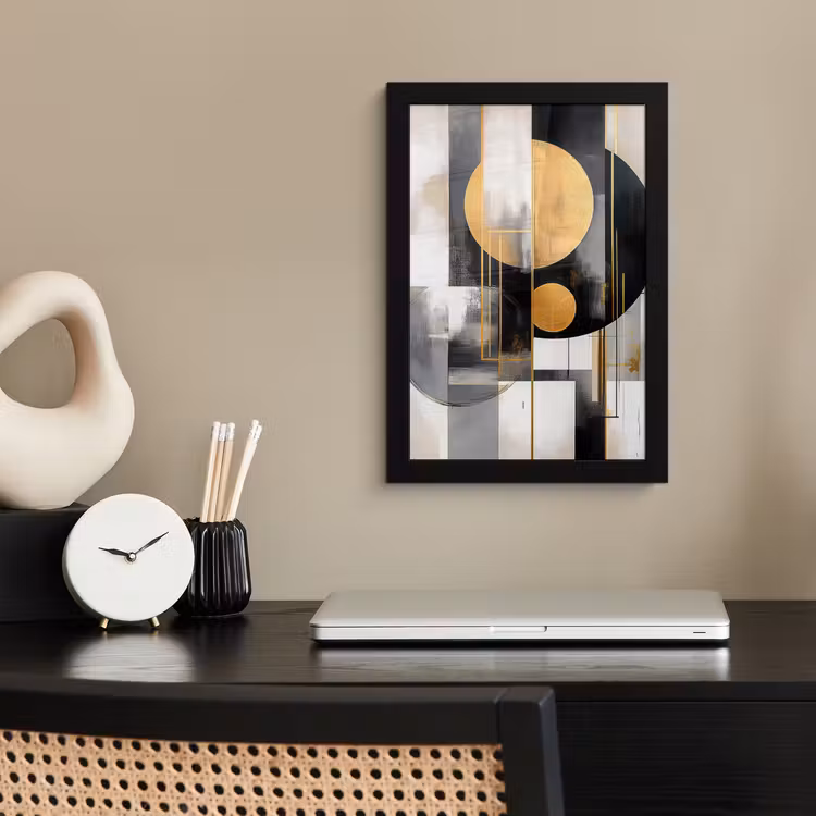 Abstract - Goud - Zilver - Vormen - Aesthetic - Modern fotolijst zwart zonder passe partout klein -sfeer1