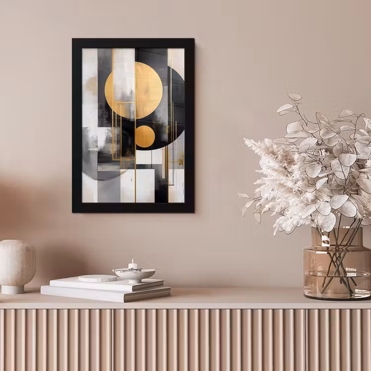 Abstract - Goud - Zilver - Vormen - Aesthetic - Modern fotolijst zwart zonder passe partout klein -sfeer5