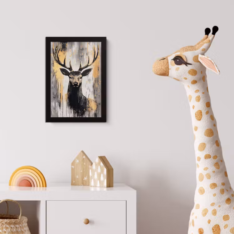 Abstract - Hert - Gewei - Goud fotolijst zwart zonder passe partout klein -usfeer4_kinderkamer
