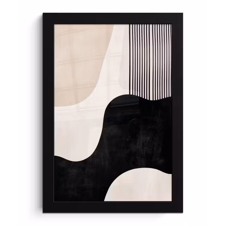 Abstract - Japandi - Beige - Modern fotolijst zwart zonder passe partout klein -3d