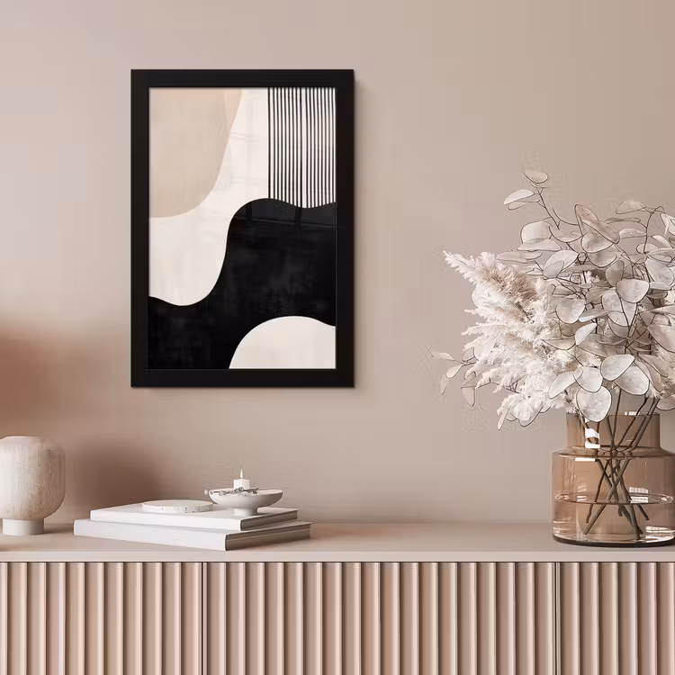 Abstract - Japandi - Beige - Modern fotolijst zwart zonder passe partout klein -sfeer5