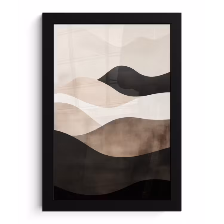 Abstract - Landschap - Golven - Crèmekleur fotolijst zwart zonder passe partout klein -3d