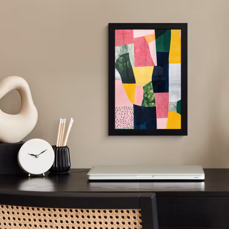 Abstract - Roze - Lappen - Vormen - Geel fotolijst zwart zonder passe partout klein -sfeer1