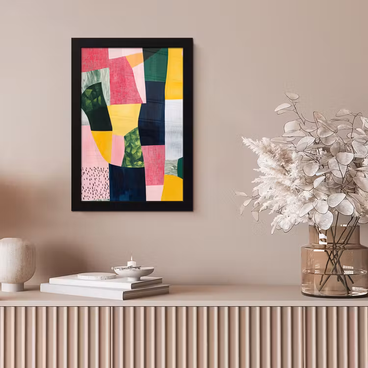 Abstract - Roze - Lappen - Vormen - Geel fotolijst zwart zonder passe partout klein -sfeer5