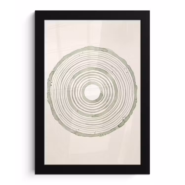 Abstractie - Cirkels - Waterverf - Groen - Modern fotolijst zwart zonder passe partout klein -3d