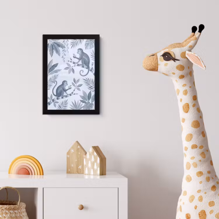 Aap - Boom - Bladeren - Jungle - Illustratie fotolijst zwart zonder passe partout klein -usfeer4_kinderkamer