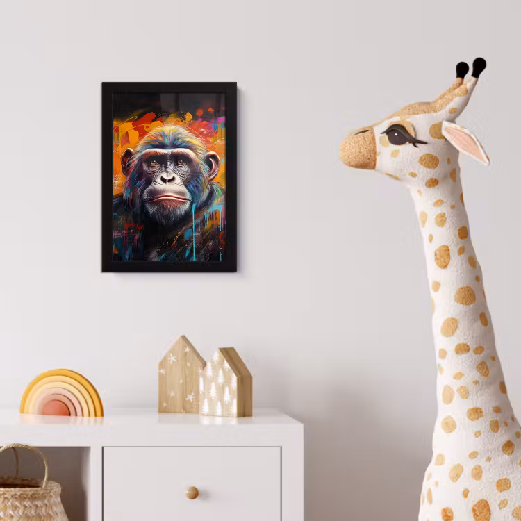 Aap - Gorilla - Graffiti - Dieren - Kleuren fotolijst zwart zonder passe partout klein -usfeer4_kinderkamer