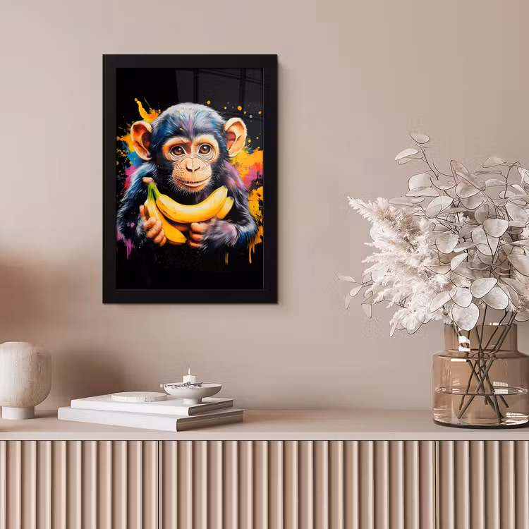 Aap - Graffiti - Kleurrijk - Bananen - Modern fotolijst zwart zonder passe partout klein -sfeer5