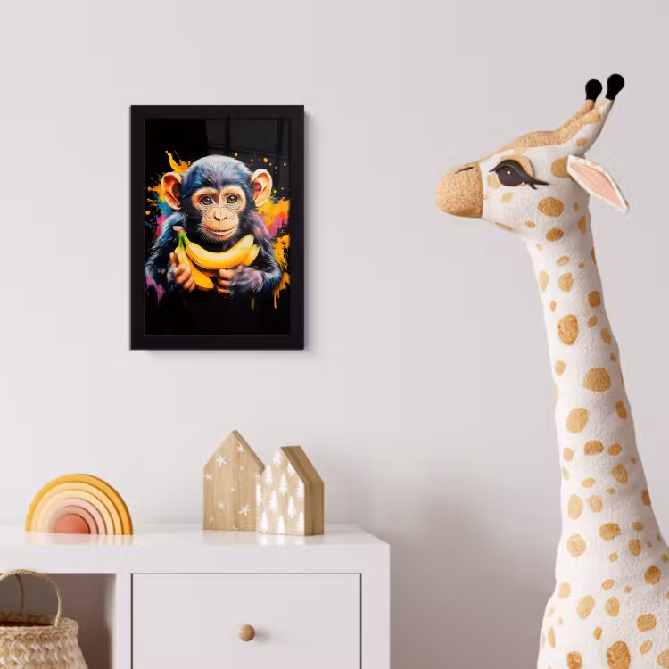 Aap - Graffiti - Kleurrijk - Bananen - Modern fotolijst zwart zonder passe partout klein -usfeer4_kinderkamer