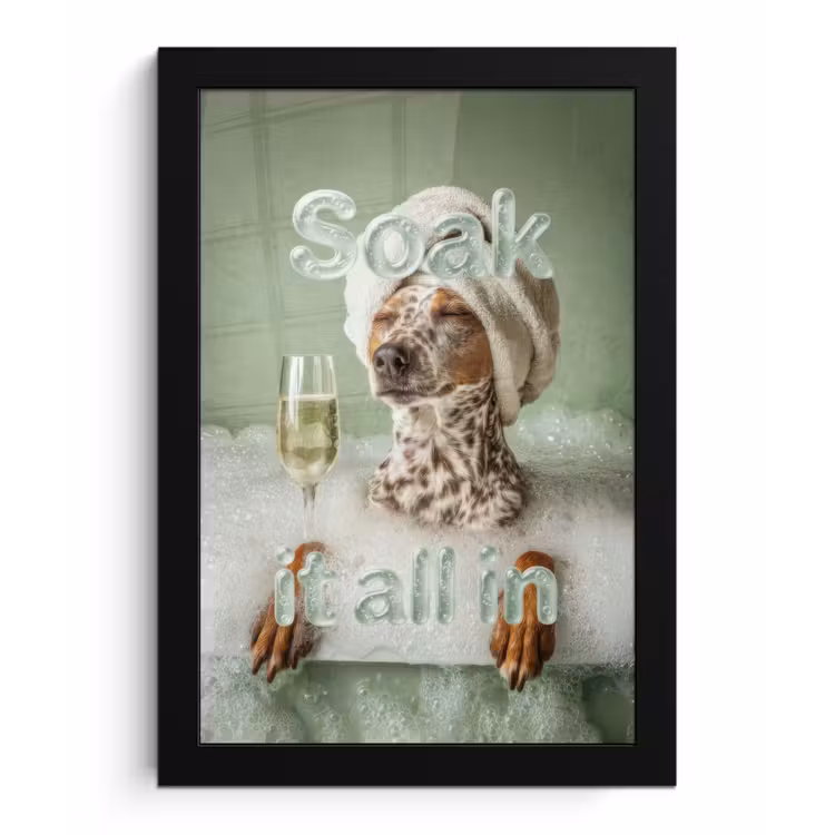 Soak it all in - Hond - Bad fotolijst zwart zonder passe partout klein -3d
