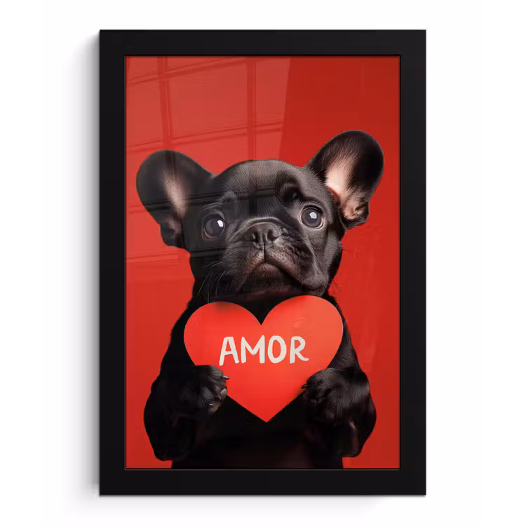 Amor - Hond - Hartje - Rood fotolijst zwart zonder passe partout klein -3d