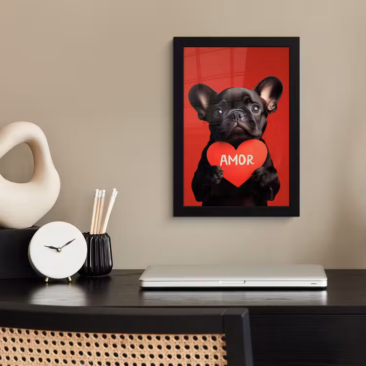 Amor - Hond - Hartje - Rood fotolijst zwart zonder passe partout klein -sfeer1