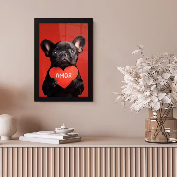 Amor - Hond - Hartje - Rood fotolijst zwart zonder passe partout klein -sfeer5