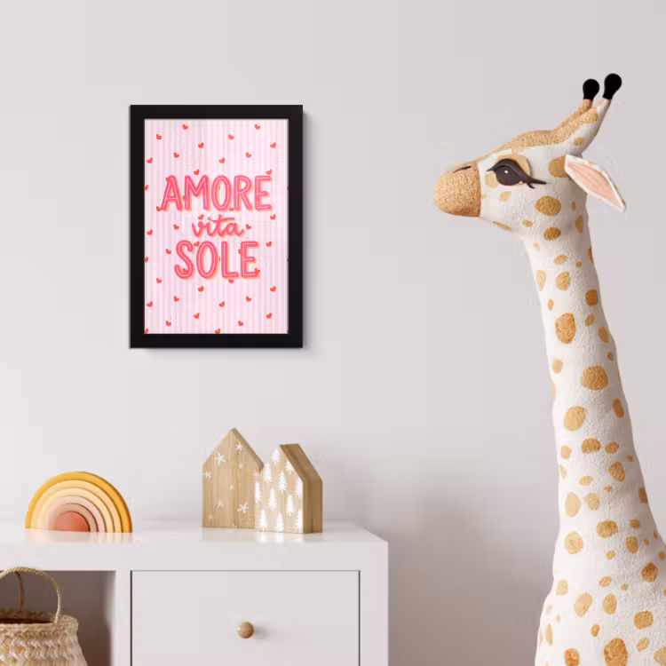 Amore vita sole - Roze - Hartjes fotolijst zwart zonder passe partout klein -usfeer4_kinderkamer