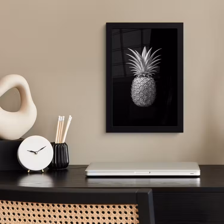 Ananas - Gedetailleerd - Bladeren fotolijst zwart zonder passe partout klein -sfeer1
