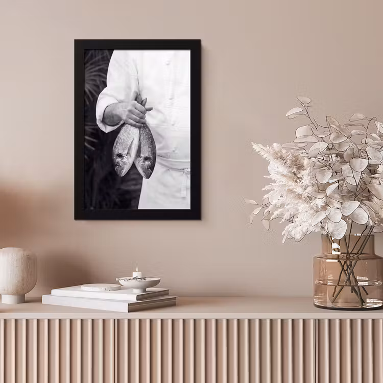 Vissen - Chef - Zwart - Wit fotolijst zwart zonder passe partout klein -sfeer5