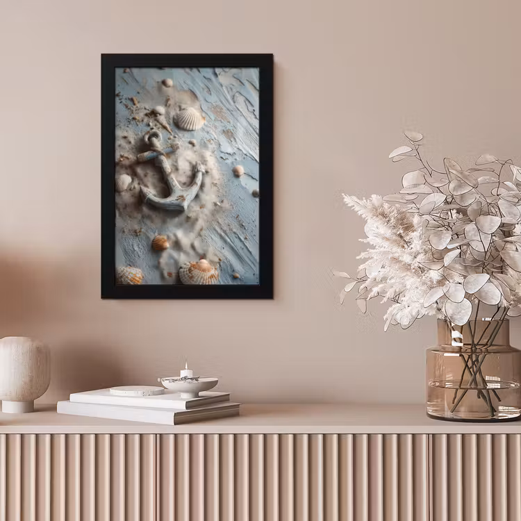 Anker - Hout - Schelpen - Zand fotolijst zwart zonder passe partout klein -sfeer5