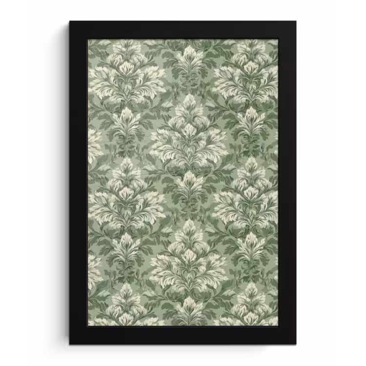 Sierlijk - Lichtgroen - Planten - Patroon - Getailleerd fotolijst zwart zonder passe partout klein 224 -3d