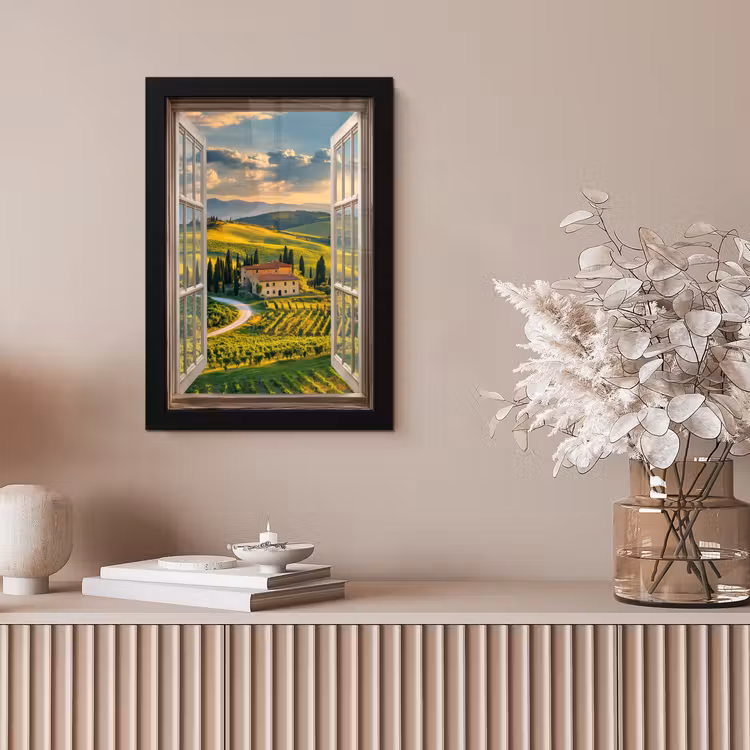 Doorkijk - Toscane - Uitzicht - Landschap - Zomer fotolijst zwart zonder passe partout klein -sfeer5