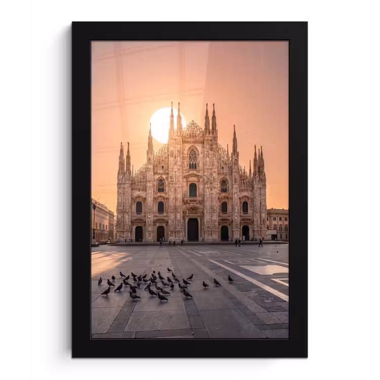Architectuur - Milaan - Plein - Zonsopgang - Oranje fotolijst zwart zonder passe partout klein -3d
