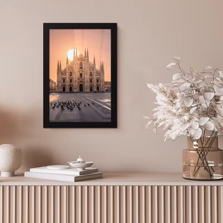 Architectuur - Milaan - Plein - Zonsopgang - Oranje fotolijst zwart zonder passe partout klein -sfeer5
