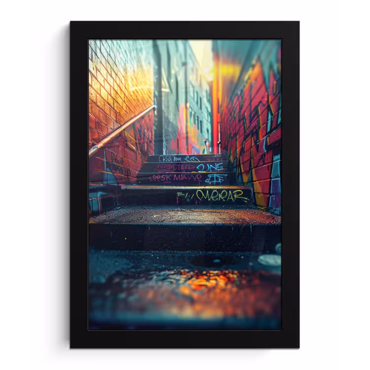 Architectuur - Neon - Trap - Graffiti fotolijst zwart zonder passe partout klein -3d