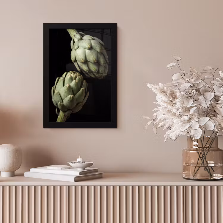 Bilder mit Rahmen - Artischocke – Grün – Essen - Artisjok - Groen - Eten fotolijst zwart zonder passe partout klein