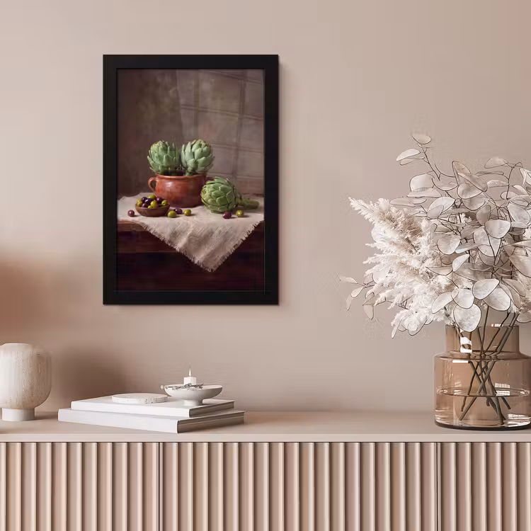 Bilder mit Rahmen - Artischocken – Oliven – Essen - Artisjokken - Olijven - Eten fotolijst zwart zonder passe partout klein
