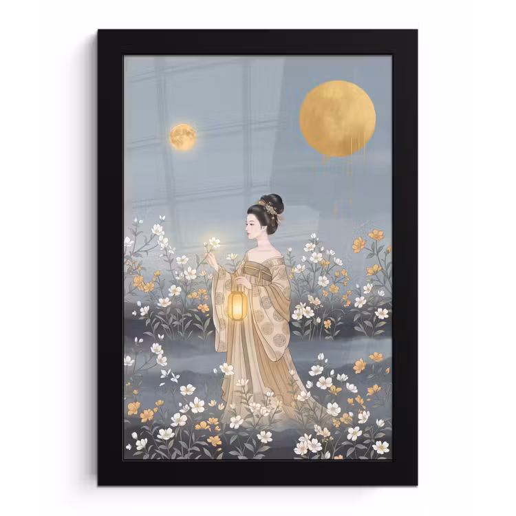 Aziatisch - Vrouw - Kimono fotolijst zwart zonder passe partout klein -3d