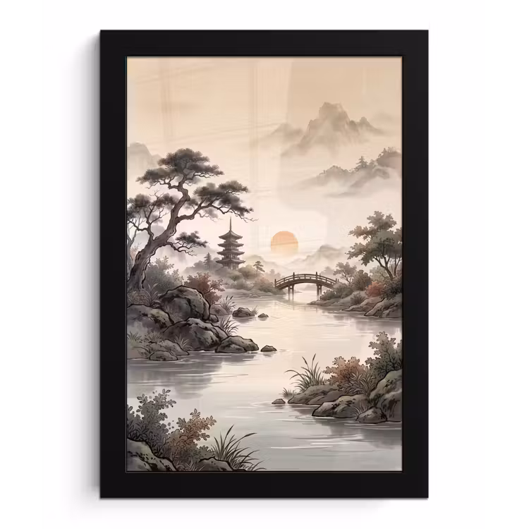 Azië - Landschap - Kleurrijk fotolijst zwart zonder passe partout klein -3d