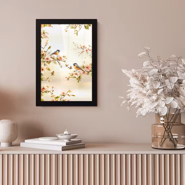 Takken - Bloemen - Vogeltjes - Roze fotolijst zwart zonder passe partout klein -sfeer5
