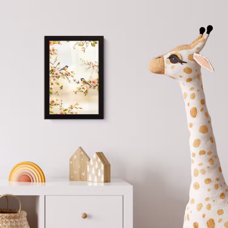 Takken - Bloemen - Vogeltjes - Roze fotolijst zwart zonder passe partout klein -usfeer4_kinderkamer