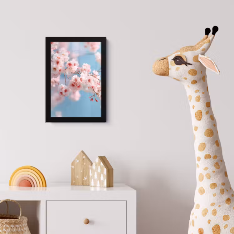 Takken - Bloesems - Roze fotolijst zwart zonder passe partout klein -usfeer4_kinderkamer