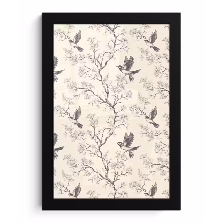 Takken - Vogels - Beige fotolijst zwart zonder passe partout klein 224 -3d