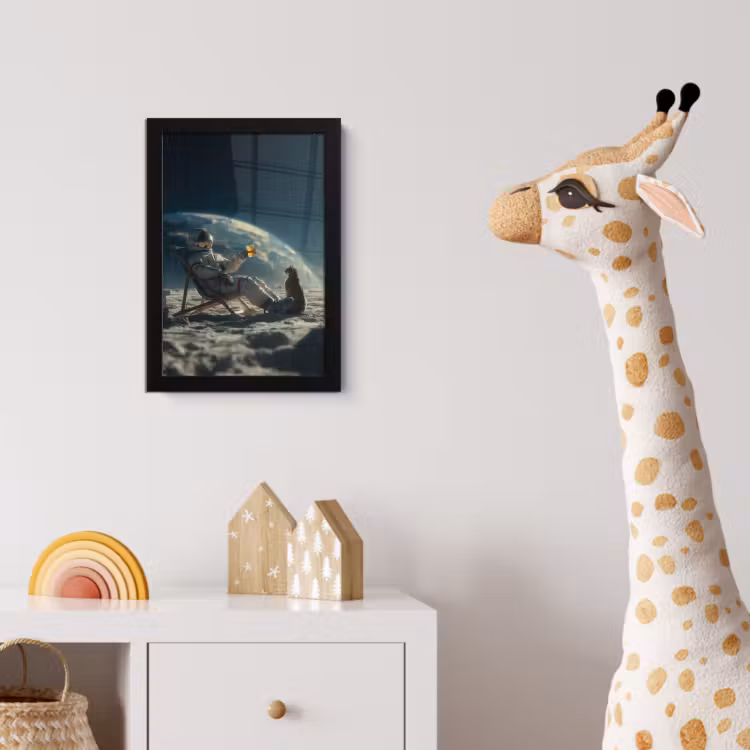 Astronaut - Kat - Glas - Stoel fotolijst zwart zonder passe partout klein -usfeer4_kinderkamer