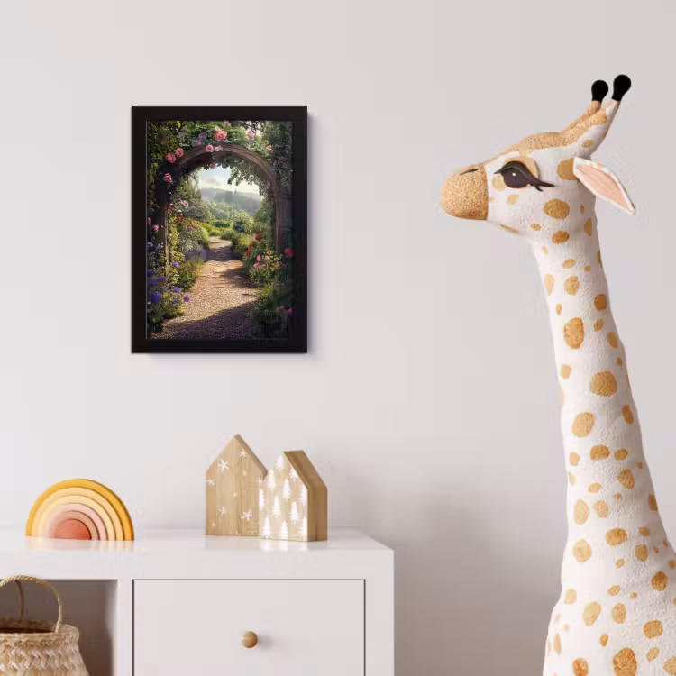 Doorkijk - Landschap - Bloemen - Rozenboog - Natuur fotolijst zwart zonder passe partout klein -usfeer4_kinderkamer