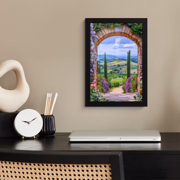 Doorkijk - Toscane - Landschap - Poort fotolijst zwart zonder passe partout klein -sfeer1