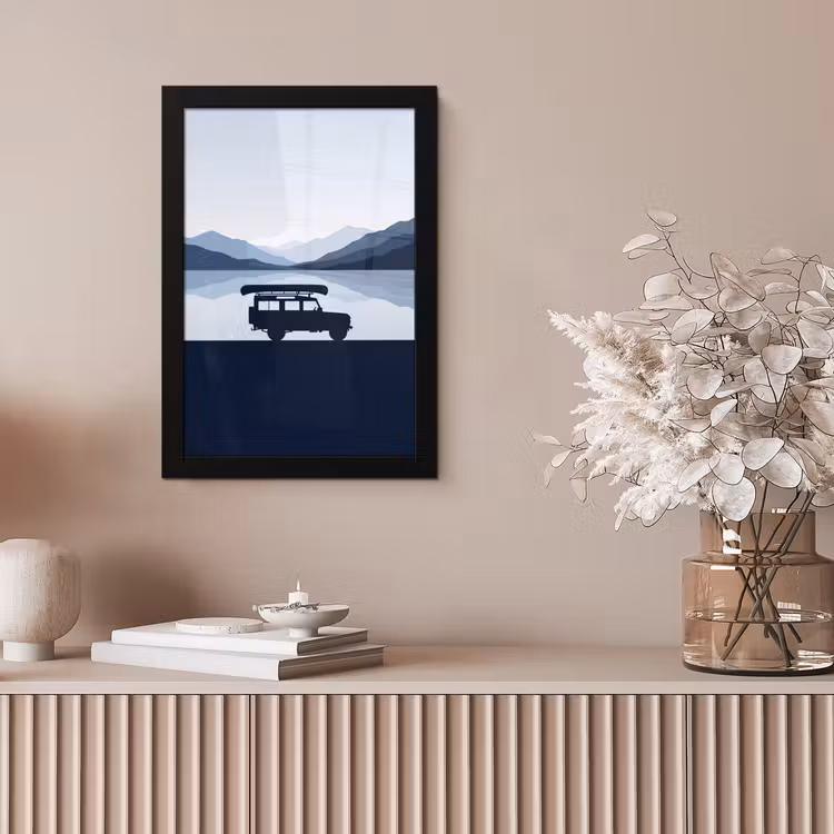 Auto - Meer - Bergen - Blauw fotolijst zwart zonder passe partout klein -sfeer5