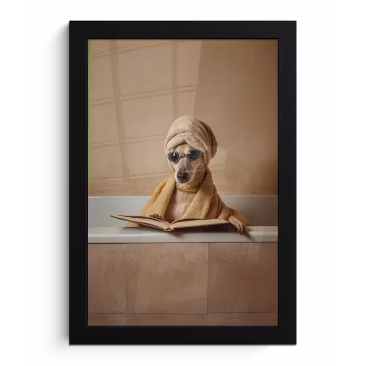 Bad - Hond - Boek - Zonnebril fotolijst zwart zonder passe partout klein -3d