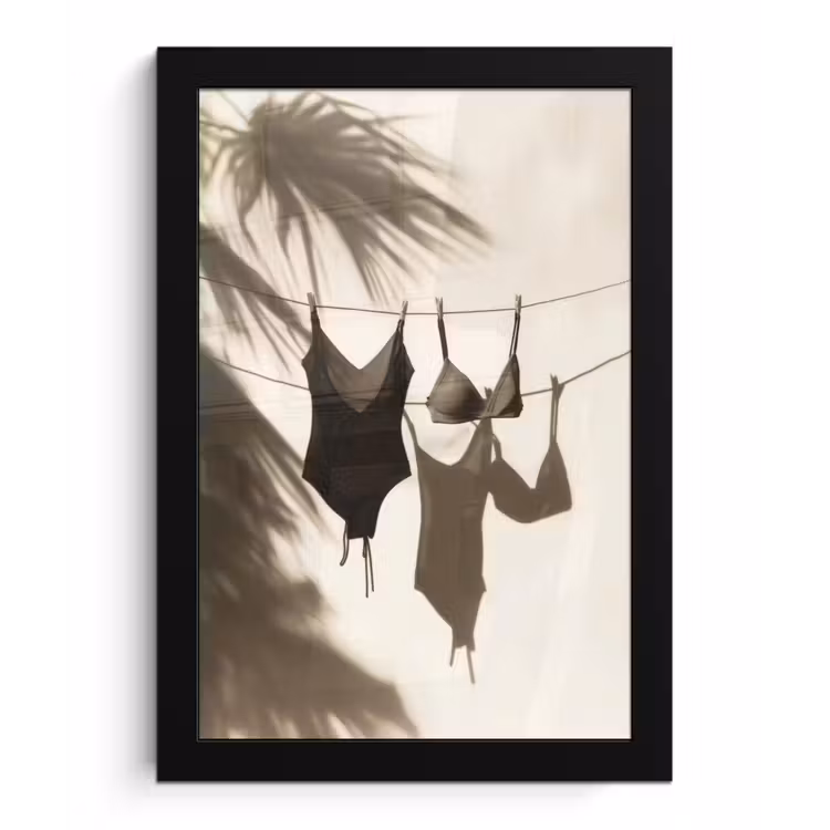 Badkleding - Palmbomen - Schaduw - Tropisch fotolijst zwart zonder passe partout klein -3d