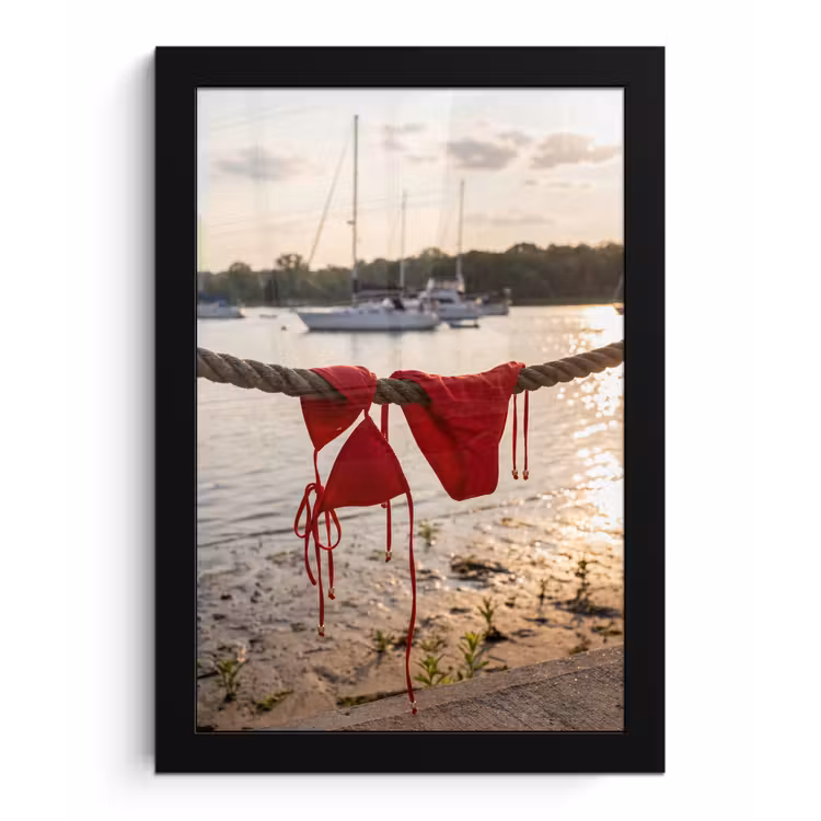 Badkleding - Rood - Zomer - Water - Zonsondergang fotolijst zwart zonder passe partout klein -3d