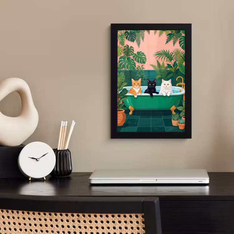 Badkamer - Kattenparade - Kleurrijk fotolijst zwart zonder passe partout klein -sfeer1