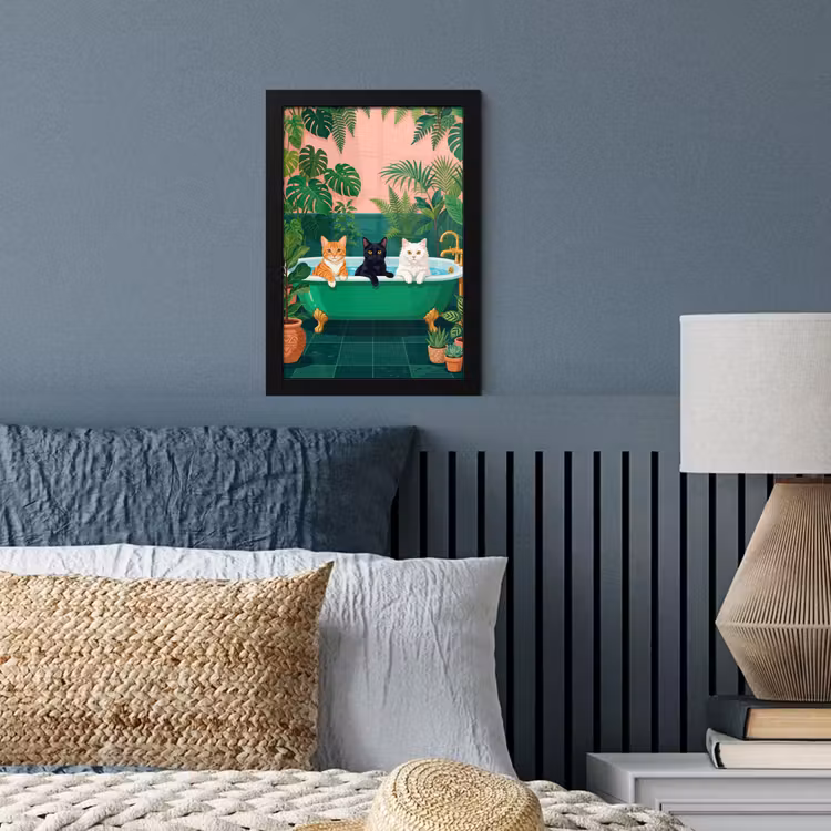 Badkamer - Kattenparade - Kleurrijk fotolijst zwart zonder passe partout klein -sfeer3